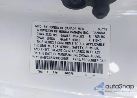 2018 Honda Civic Lx z USA, uszkodzony, nr VIN 2HGFC4B52JH305905